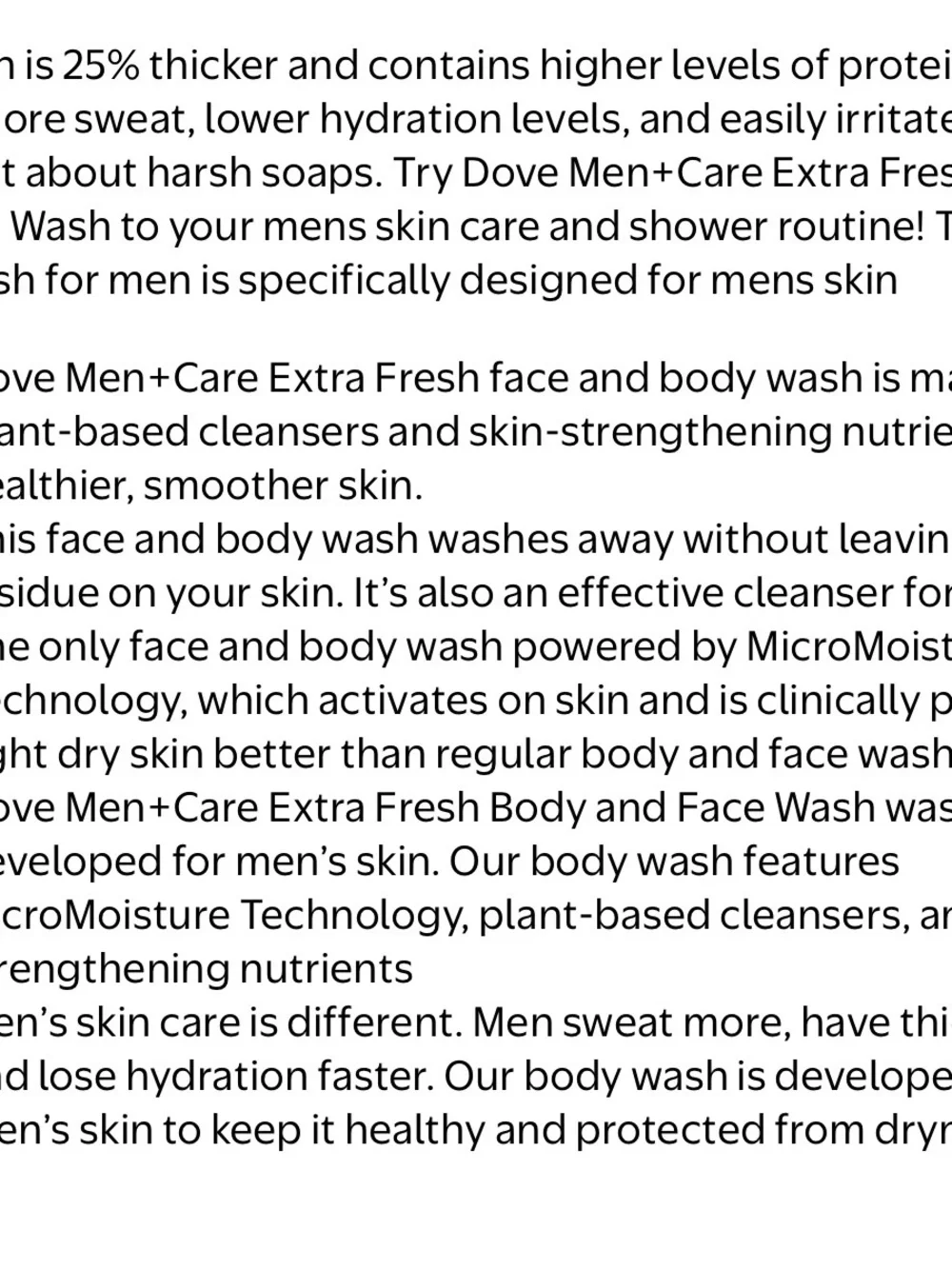 Dove Men+Care Extra Fresh Body & Face Wash, Hydrating Liquid, 33.8 fl oz